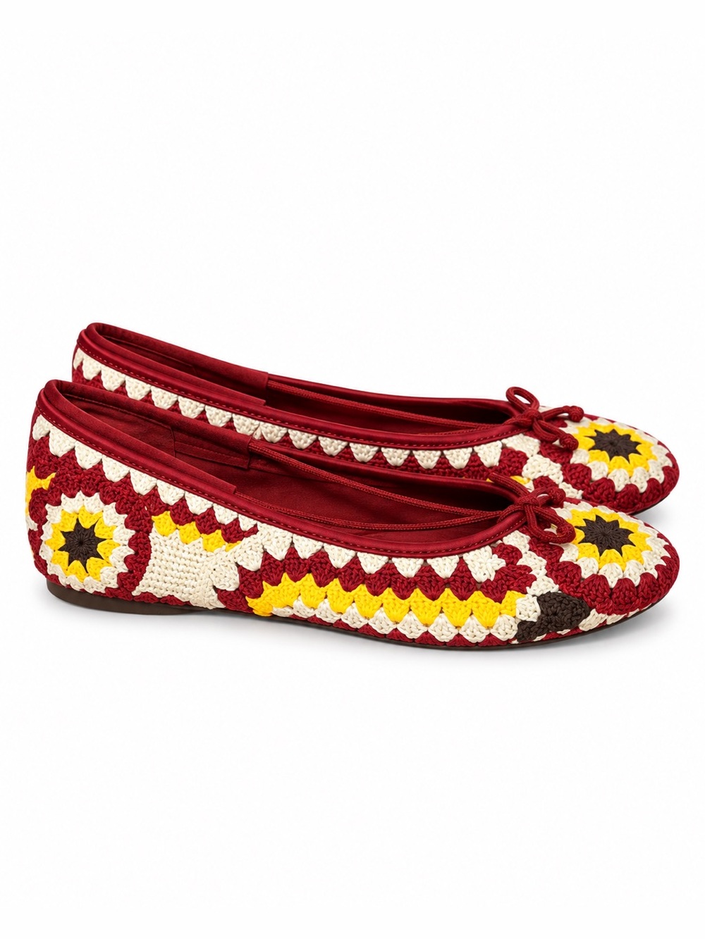 Zara Crochet Granny Square Ballet Flats Multi Color Floral EU 37 (6.5-7)